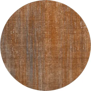 8' Rust And Gray Striped Washable Round Rug With UV Protection