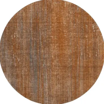 8' Rust And Gray Striped Washable Round Rug With UV Protection