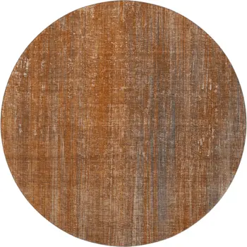 8' Rust And Gray Striped Washable Round Rug With UV Protection