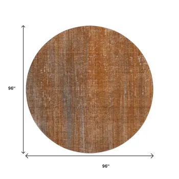 8' Rust And Gray Striped Washable Round Rug With UV Protection
