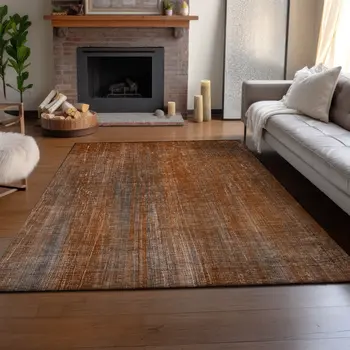 10' X 14' Rust And Gray Striped Washable Area Rug With UV Protection