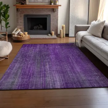 5' X 8' Purple And Ivory Striped Washable Area Rug With UV Protection