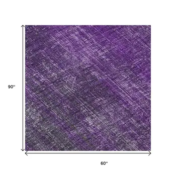 5' X 8' Purple And Ivory Striped Washable Area Rug With UV Protection