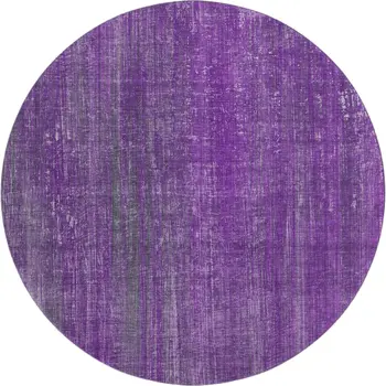 8' Purple And Ivory Striped Washable Round Rug With UV Protection