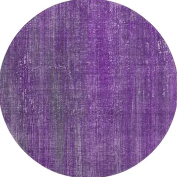 8' Purple And Ivory Striped Washable Round Rug With UV Protection