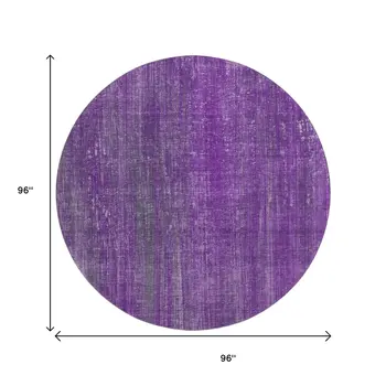 8' Purple And Ivory Striped Washable Round Rug With UV Protection