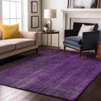 8' X 10' Purple And Ivory Striped Washable Area Rug With UV Protection