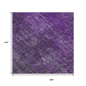 9' X 12' Purple And Ivory Striped Washable Area Rug With UV Protection