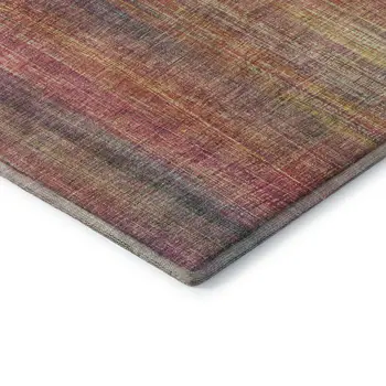 8' Red Yellow And Orange Striped Washable Round Rug With UV Protection