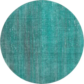 8' Teal And Ivory Striped Washable Round Rug With UV Protection