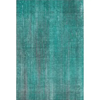 8' X 10' Teal And Ivory Striped Washable Area Rug With UV Protection