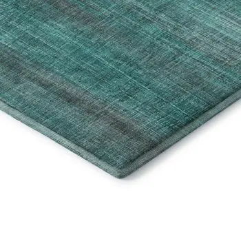 8' X 10' Teal And Ivory Striped Washable Area Rug With UV Protection