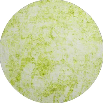 8' Fern Green And Ivory Abstract Washable Round Rug With UV Protection