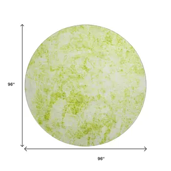 8' Fern Green And Ivory Abstract Washable Round Rug With UV Protection