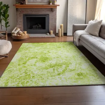 9' X 12' Fern Green And Ivory Abstract Washable Area Rug With UV Protection