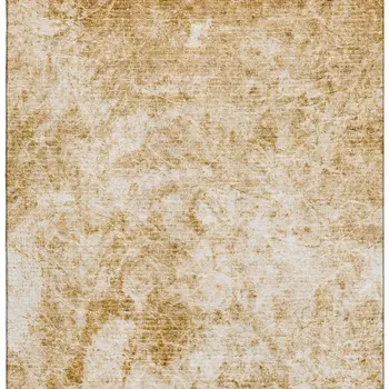 5' X 8' Beige And Ivory Abstract Washable Area Rug With UV Protection