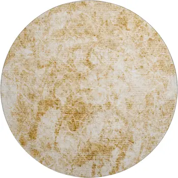 8' Beige And Ivory Abstract Washable Round Rug With UV Protection