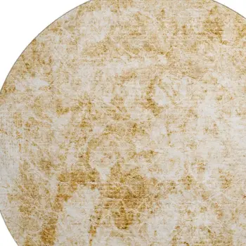 8' Beige And Ivory Abstract Washable Round Rug With UV Protection