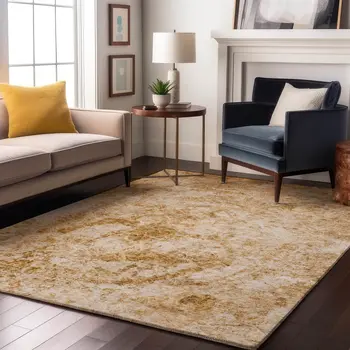 10' X 14' Beige And Ivory Abstract Washable Area Rug With UV Protection