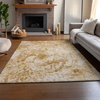 10' X 14' Beige And Ivory Abstract Washable Area Rug With UV Protection