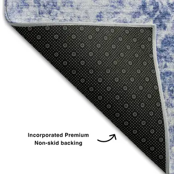 5' X 8' Blue And Ivory Abstract Washable Area Rug With UV Protection