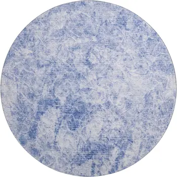 8' Blue And Ivory Abstract Washable Round Rug With UV Protection