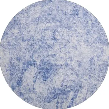 8' Blue And Ivory Abstract Washable Round Rug With UV Protection