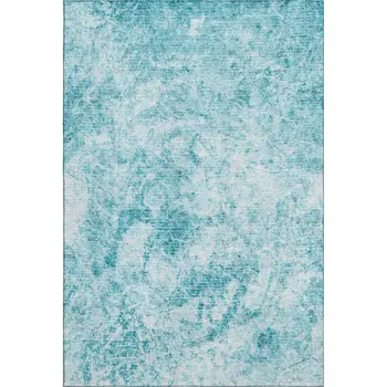 10' X 14' Teal And Ivory Abstract Washable Area Rug With UV Protection
