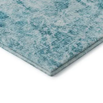 10' X 14' Teal And Ivory Abstract Washable Area Rug With UV Protection