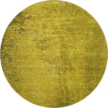 8' Gold And Gray Abstract Washable Round Rug With UV Protection