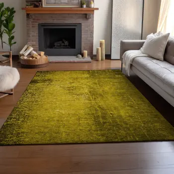 9' X 12' Gold And Gray Abstract Washable Area Rug With UV Protection