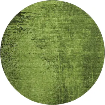8' Green And Gray Abstract Washable Round Rug With UV Protection
