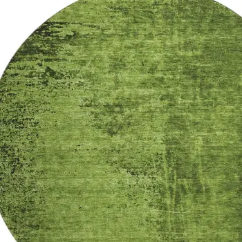 8' Green And Gray Abstract Washable Round Rug With UV Protection