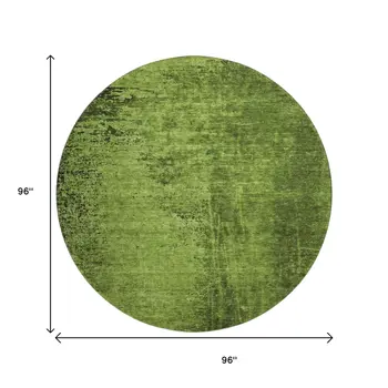 8' Green And Gray Abstract Washable Round Rug With UV Protection