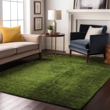 8' X 10' Green And Gray Abstract Washable Area Rug With UV Protection