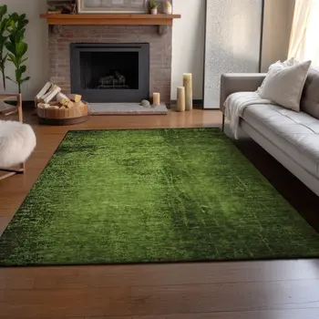 8' X 10' Green And Gray Abstract Washable Area Rug With UV Protection