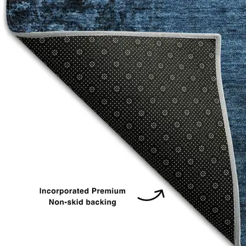 3' X 5' Navy Blue And Gray Abstract Washable Area Rug With UV Protection
