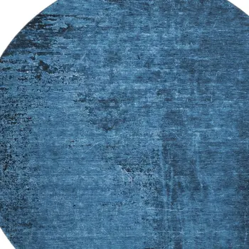 8' Navy Blue And Gray Abstract Washable Round Rug With UV Protection