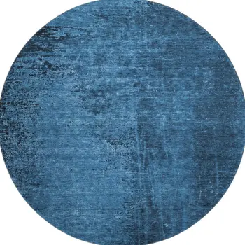 8' Navy Blue And Gray Abstract Washable Round Rug With UV Protection