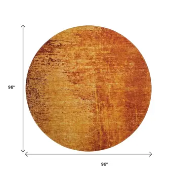8' Rust And Gray Abstract Washable Round Rug With UV Protection