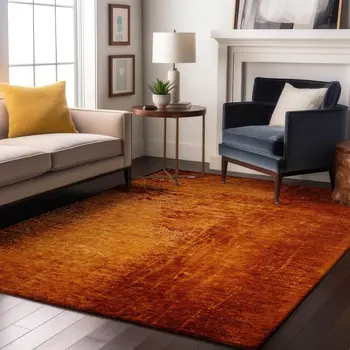 8' X 10' Rust And Gray Abstract Washable Area Rug With UV Protection