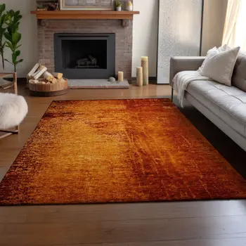 8' X 10' Rust And Gray Abstract Washable Area Rug With UV Protection