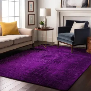 5' X 8' Purple And Gray Abstract Washable Area Rug With UV Protection