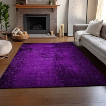 5' X 8' Purple And Gray Abstract Washable Area Rug With UV Protection