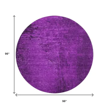8' Purple And Gray Abstract Washable Round Rug With UV Protection