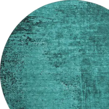 8' Teal And Gray Abstract Washable Round Rug With UV Protection