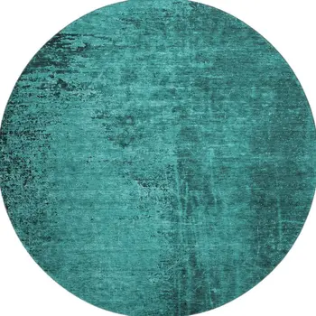 8' Teal And Gray Abstract Washable Round Rug With UV Protection