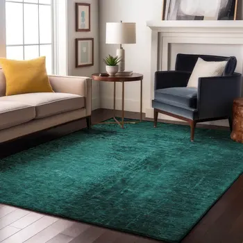10' X 14' Teal And Gray Abstract Washable Area Rug With UV Protection