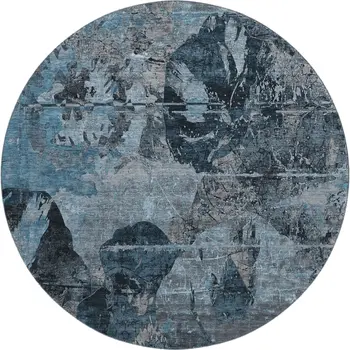 8' Denim Blue And Gray Abstract Washable Round Rug With UV Protection