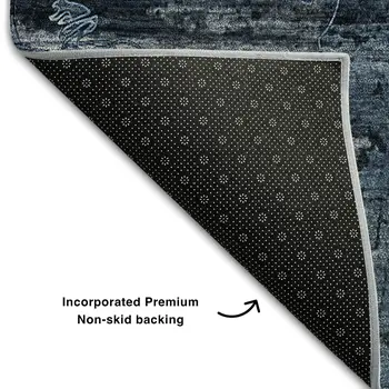 8' Denim Blue And Gray Abstract Washable Round Rug With UV Protection